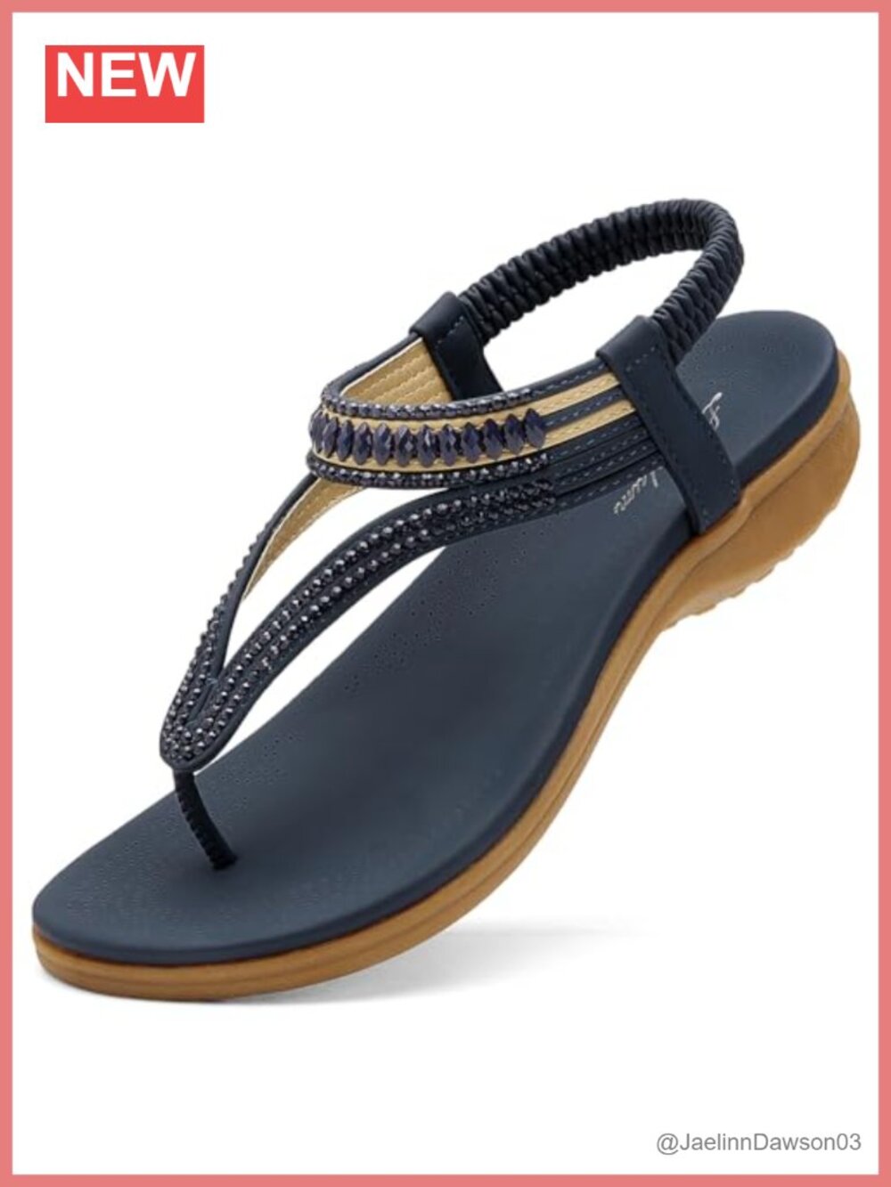 Arch Support Sandals with Rhinestone T-Strap Elastic Back Slingback